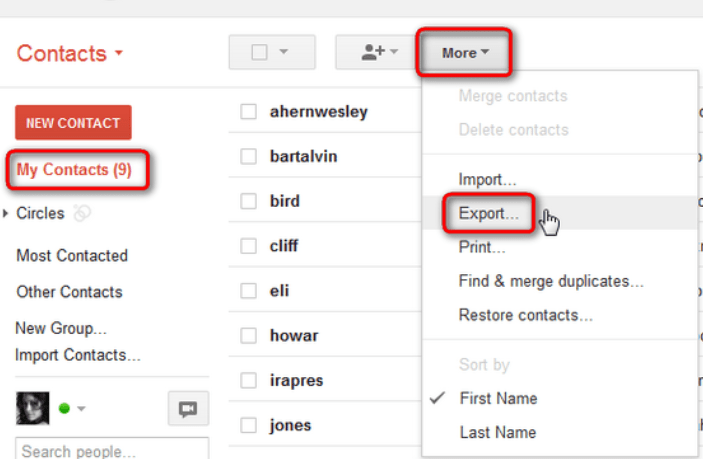 EXPORT GMAIL CONTACTS