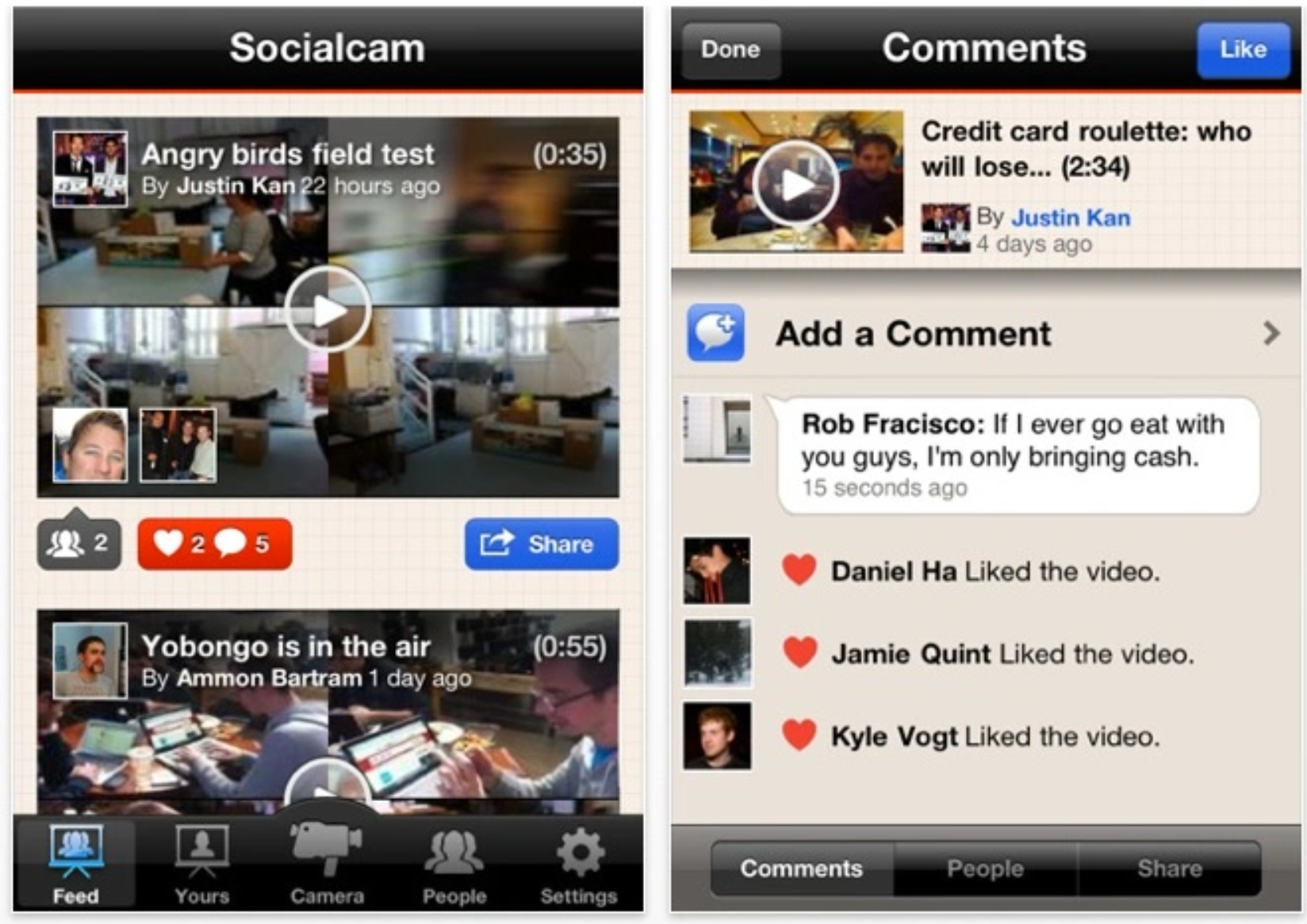 Socialcam Mobile App - communicate with your friends through videos.
